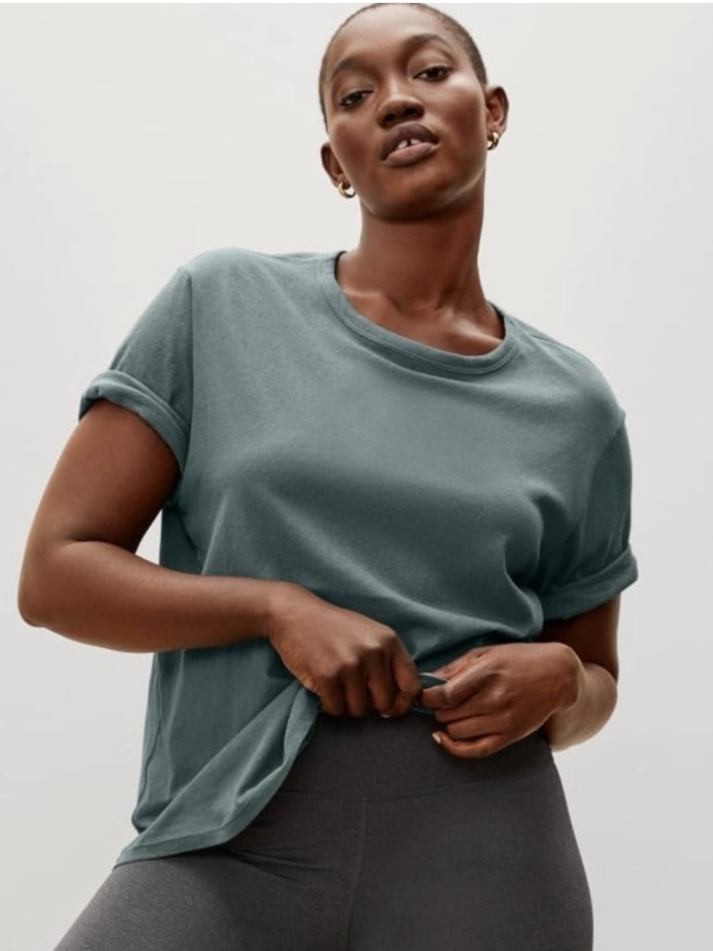 Everlane The Air Cotton Oversized Crew Neck Tee | Balsam Green | Medium